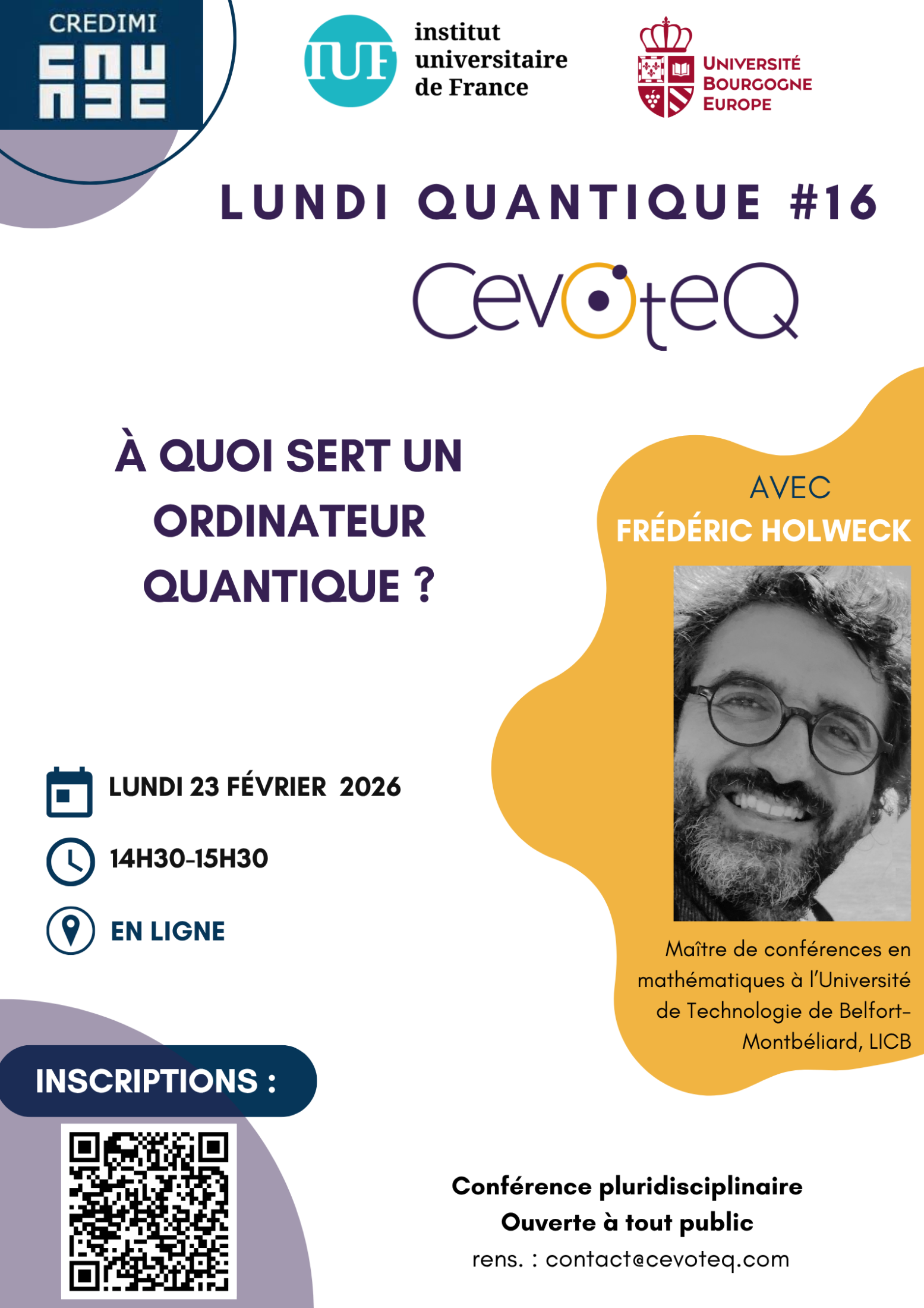 Photo de l'article : 20260223 - Lundi Quantique #16 avec Frédéric Holweck, 