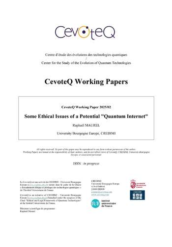 Photo de l'article : R. MAUREL, Some Ethical Issues of a Potential 
